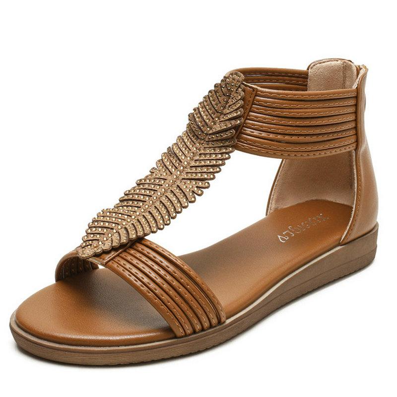 

Sandals Bohemian Roman Women 2021 Summer Style Flat Ankle Strap Large Size 42 Open Toe Slides Bowknot Women's Shoes, Black