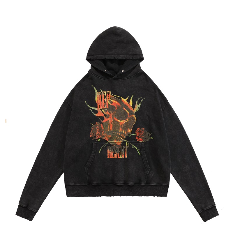 

21fw Europe UK Tour 1987 Skull Rose Vintage Hoodie Sweater Autumn Winter Fashion men women Terry fabrics Pullover Hooded Sweatshirt, Black hoodie