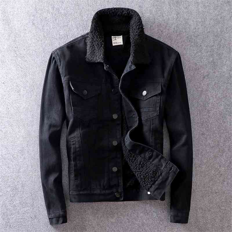 

2020 Plush thickened men's black denim jacket trend