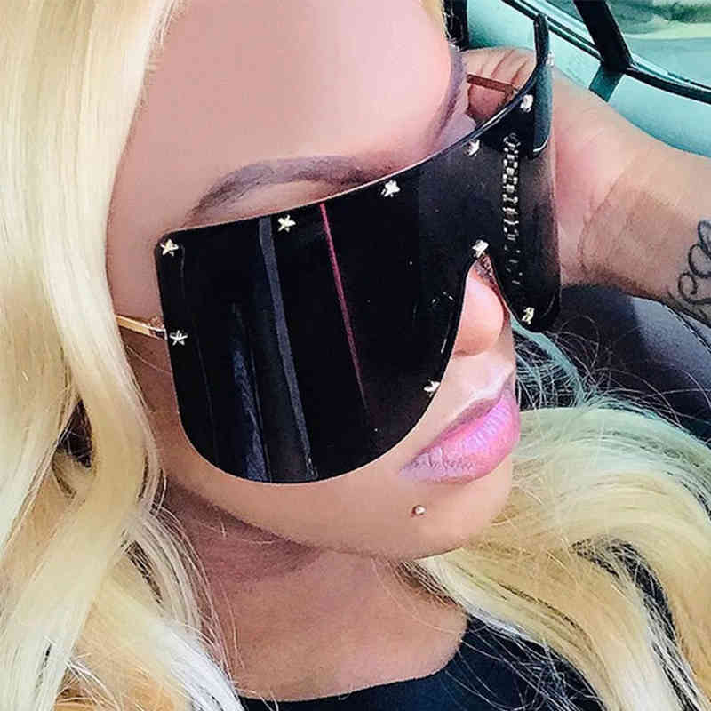 

2019 Fashion Oversized Shield Sunglasses Women Men Luxulry Brand Designer Rimless Metal Female Sun Glasses Shades Ladies