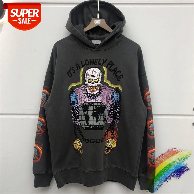 

19FW Thick XXXTentacion HOLD THE GATE Kanye West Hoodie Hooded Men Women Embroidery Thick Washed Do Old Kanye West Pullover #OP4R, Black