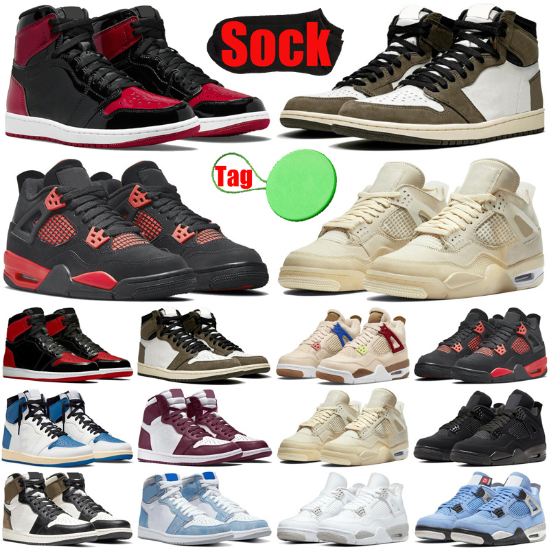 

With Sock Tag 1s 4s basketball shoes mens womens travis scott jumpman 1 4 Cactus Jack Red Thunder Where The Wild Things Fragment men trainers sports sneakers, #5 black cat