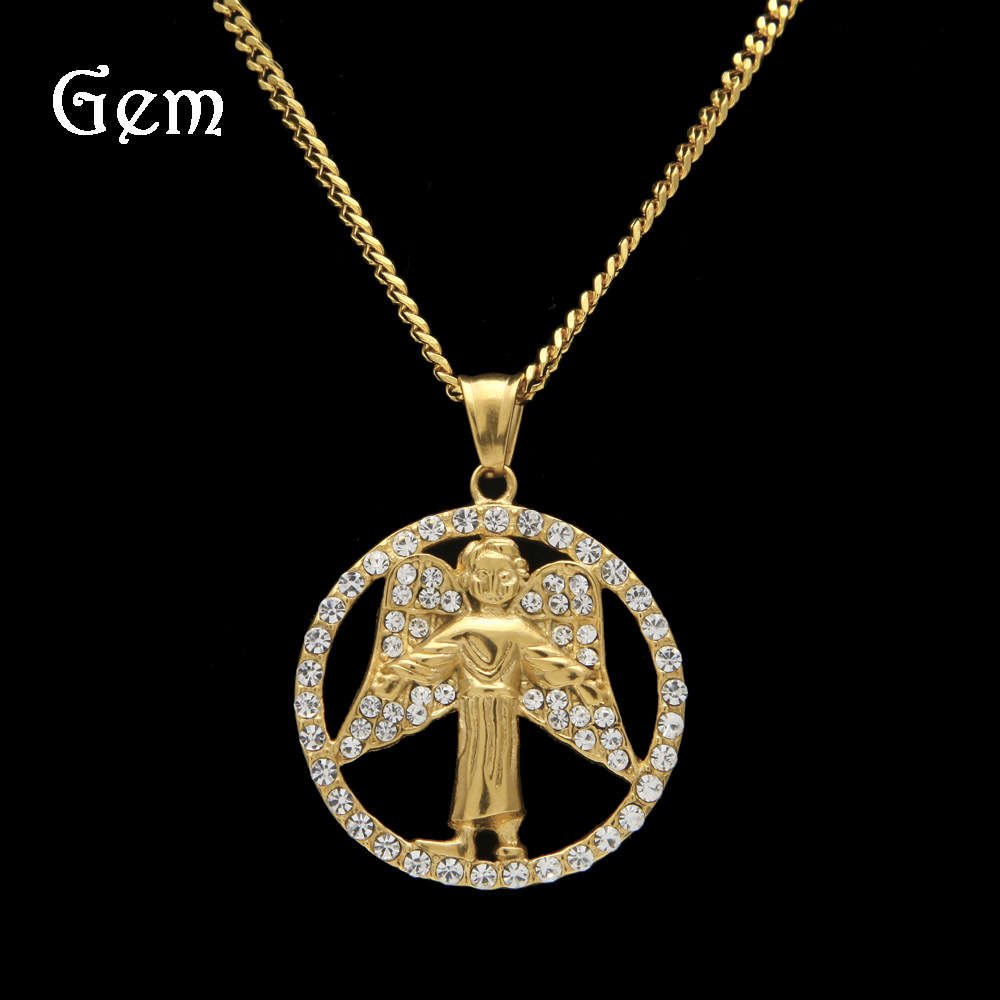 

Hiphop high quality stainless steel jewelry ring diamond virgin angel Necklace hip hop Pendant