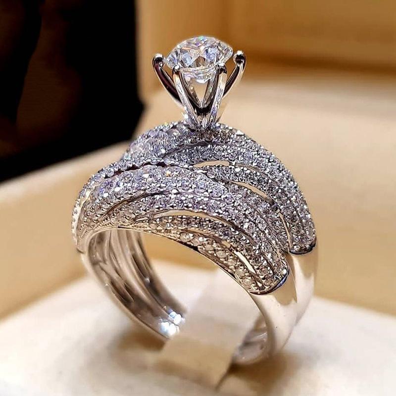 

Cluster Rings Dazzling Silver Natural Jewelry White Ring Bride Wedding Engagement Size 5 6 7 8 9 10 11 12 Drop, Golden;silver