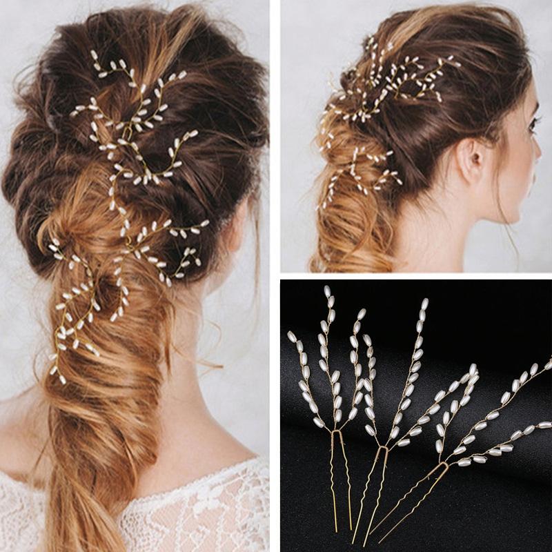

Hair Clips & Barrettes 3Pcs/set Luxury Ladies Bridal Headdress Wedding Hairpins Accesorios Mujer Handmade Accessories Pins, Golden;silver