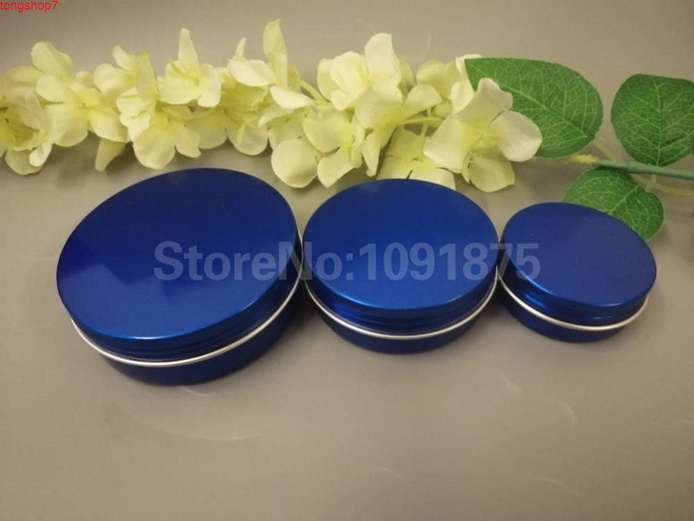

50pcs/lot 60g blue color aluminum jar, 2 oz metal tin, 60ml tin for cosmetics, candle, cream, mask, bath salt etchigh quatity