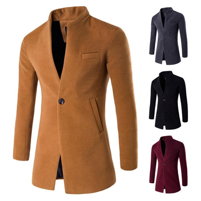 

Men' Wool & Blends Fashion Mens Clothing Plain One Button Pocket Coat Outdoor Overcoat Warm Winter Color V-neck Tops For Man, Black