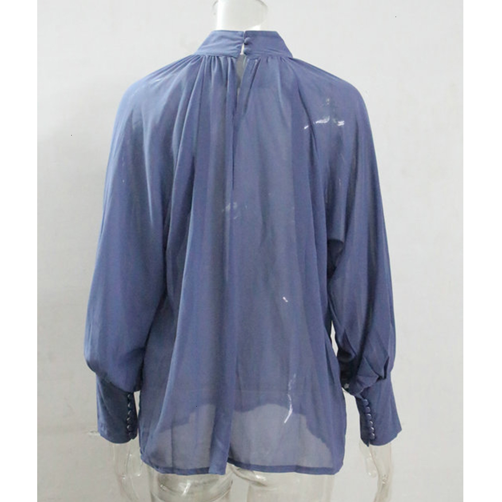 

2021 New Women Turtleneck Autumn Ladies Long Sleeve Purple Shirts Office Batwing Loose Tops Causal Chiffon Blouse E6v9