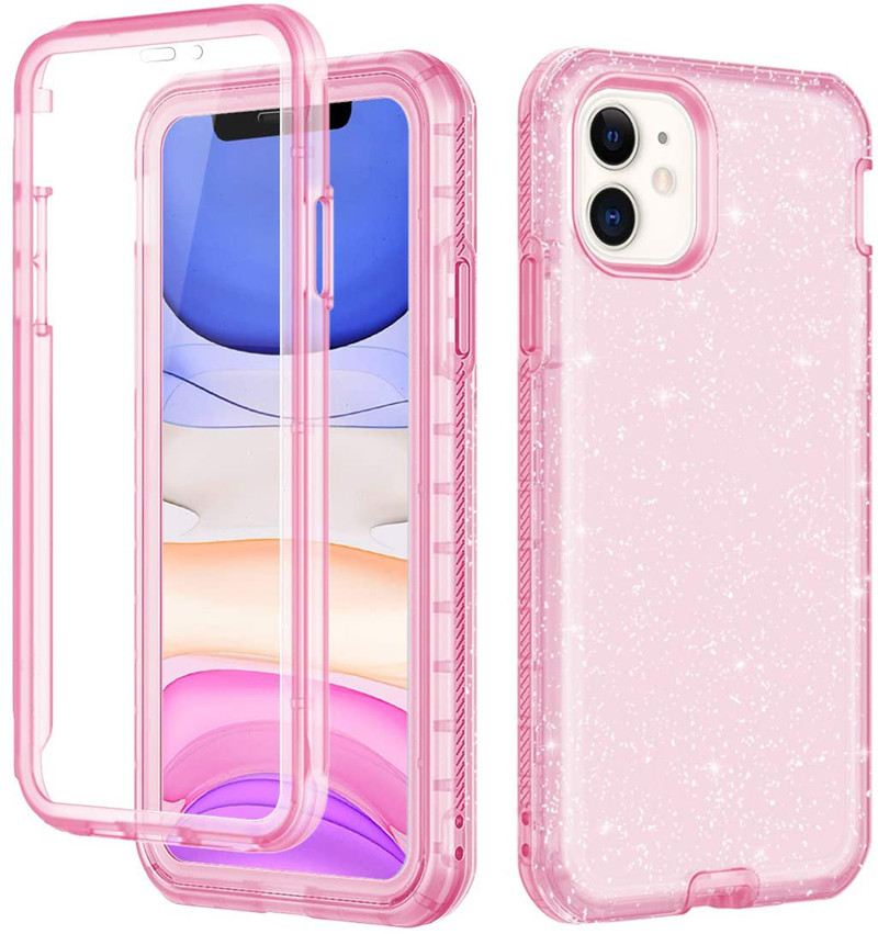 

For Iphone 12 Case 3 In 1 Clear Glitter Back Cover Heavy Duty Shockproof Protective Cover Case For Iphone 12 Pro Max Samsung S21 Ultra, Black