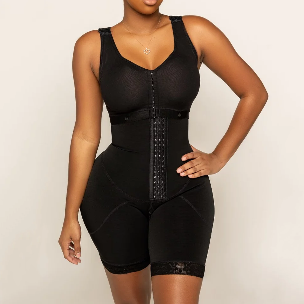 

Pure Color Shapewear Breasted One-piece Shapewear High Compression Faja Long Sleeve Waist Trainer Underwear, Black