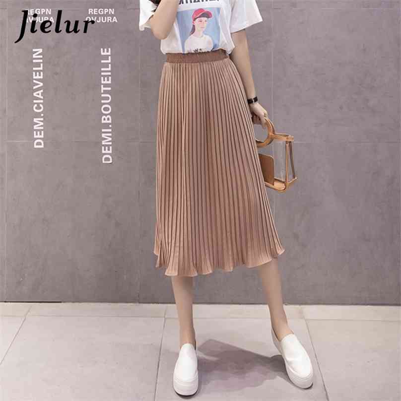 

Jielur 6 Colors Korean Fashion Summer Skirt Female Chiffon High Waist Pleated Skirts Womens -XL Harajuku Faldas Mujer 210629, Pink