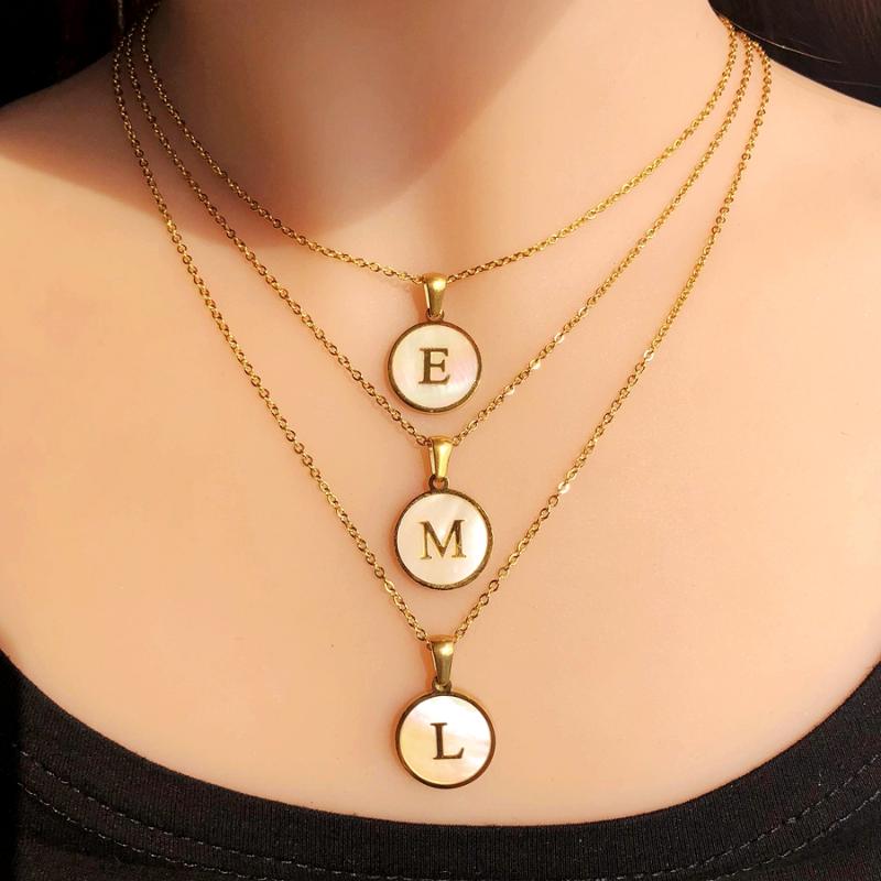 

Pendant Necklaces Fashion Statement Chain Shell Initial Alphabet Letter Necklace & Pendants Stainless Steel Round In Gold For Women Jewelry