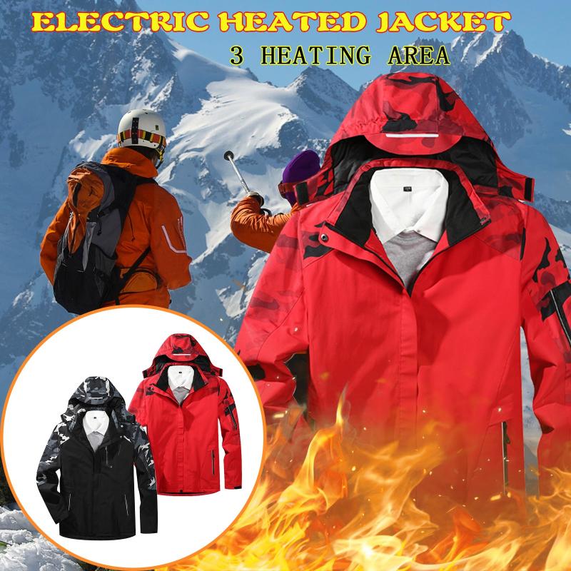 

Hunting Jackets Man 3 Area Heating With Detachable Hat Stitching Color Velvet USB Charging Windproof And Warm Hiking, Rd