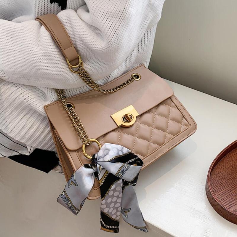 

Vintage Square Crossbody bag 2021 Fashion New High quality PU Leather Women's Designer Handbag Chain Shoulder Messenger Bag, Black