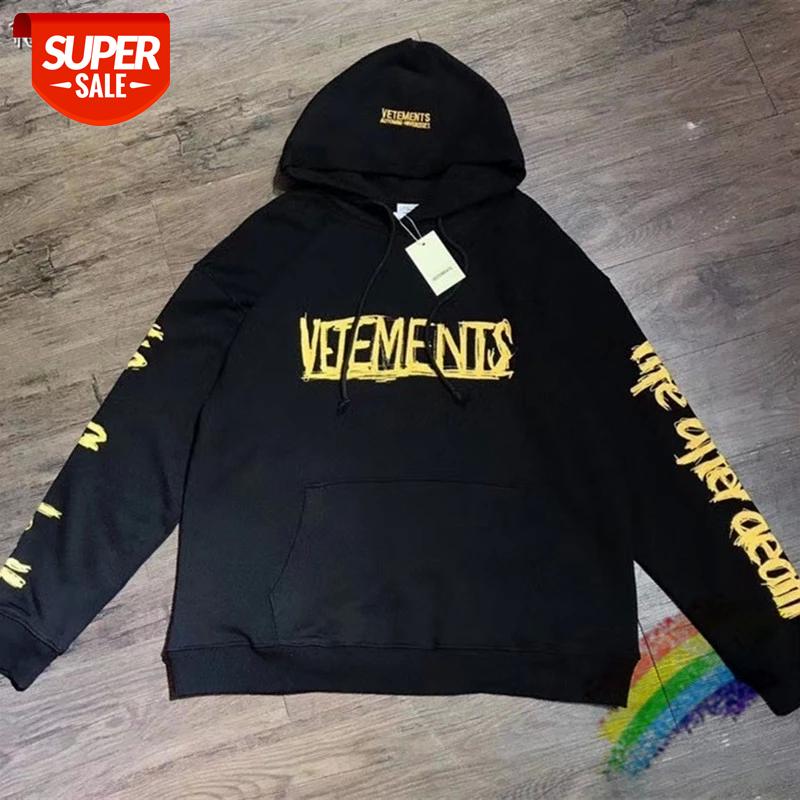 

Men Women Yellow World Tour Printing Vetements Hoodie Oversize VTM Pullovers City Text Embroidery Sweatshirts #bh9L, Black