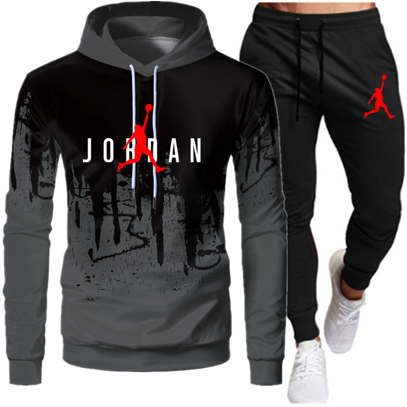 

New Winter Men's Clothing Men Sets Printing Hoodie Suits Fleece Zipper Sweatshirt Casual Sport Sweatpants Tracksuits Streetwear L0309, Gray