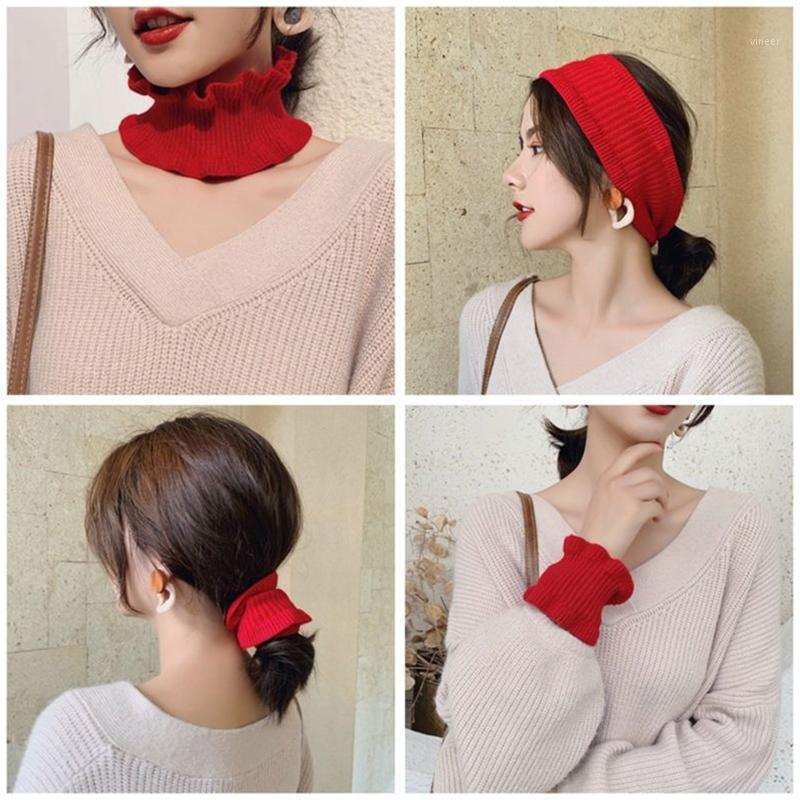 

Scarves Women Girls Winter High Neck Warmer Ribbed Knit Ruffles Trim Solid Color Choker Circle Loop Decorative Fake Collar, Blue;gray