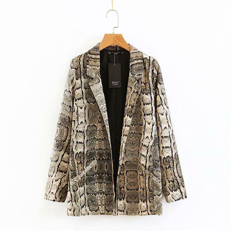 

Women' Suits & Blazers Snake Skin Women Spring 2021 Womens Chic Animal Print Long Blazer Notched Collar Jackets Python Feminine Tops Sets, Champagne