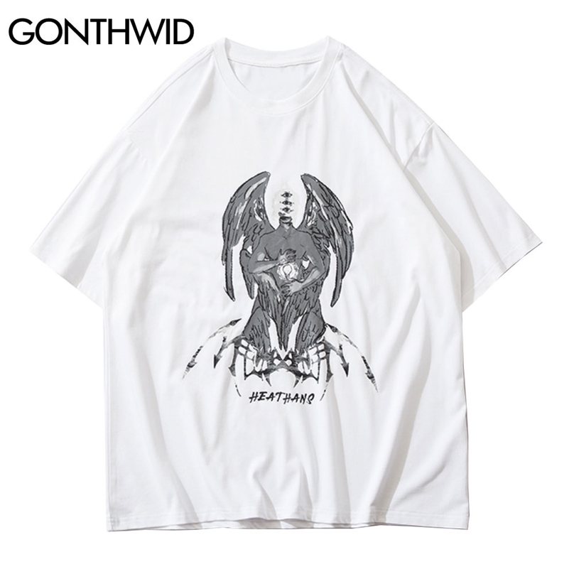 

Tees Shirt Men Summer Hip Hop Streetwear Gothic Punk Devil Print Cotton Casual Harajuku Short Sleeve T-Shirt Loose Tops 210602, Black