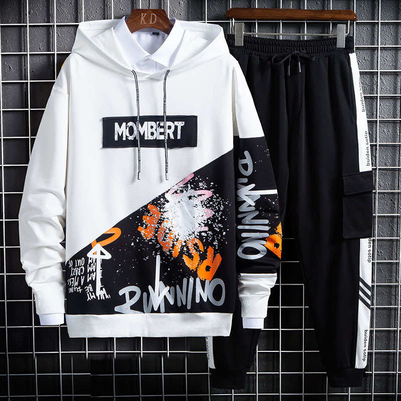

2021 Spring Autumn Hoodies Hooded New Fashion Long Sleeve Coat Hip Hop Hoodie Suit Men's Casual Sports Cargo Pants Teenage Suits 4z5k, Black