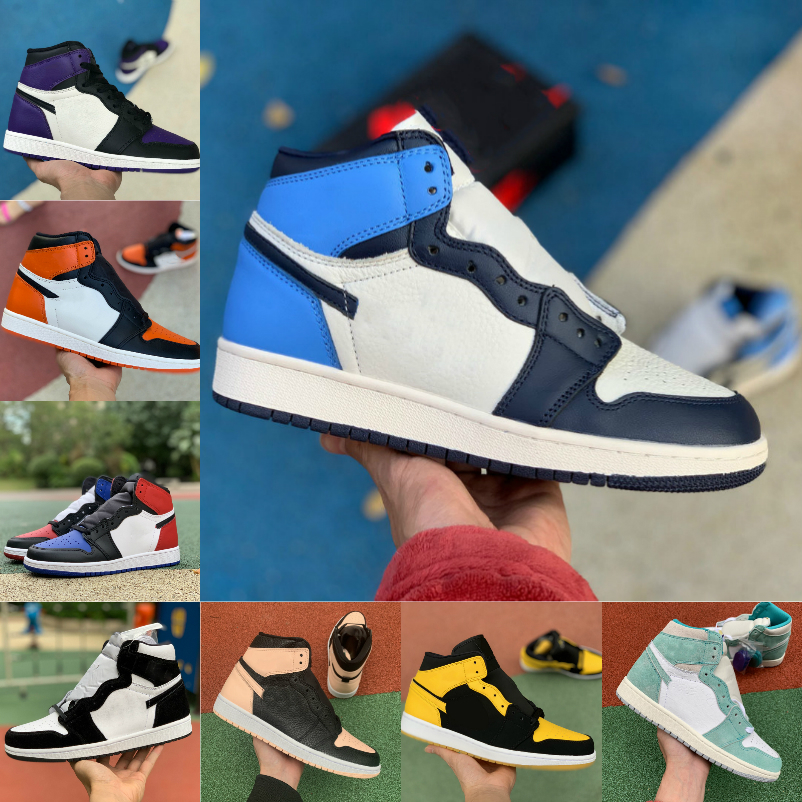 

Sell New 1 1s Basketball Shoes Men Women Bred Toe Black Green Game Royal UNC Patent Court Purple Shattered FRAGMENT Banned TWIST Sports Shoe