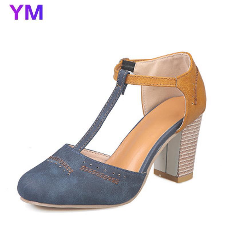 

Sandals The Summer 2021 Europe America Version Of Women's High Heel Round Head One-word Buckle Plus Size Fashion Versatile Shoes, Black