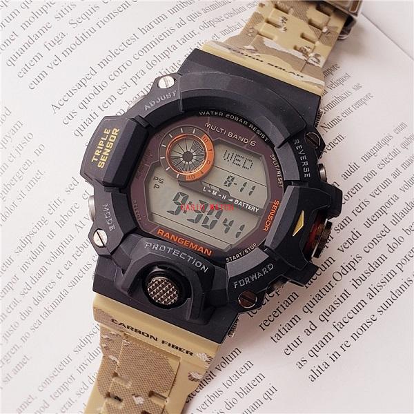 

2021 9400 sports men's quartz watch LED digital waterproof watch solar world time high quality, Slivery;brown