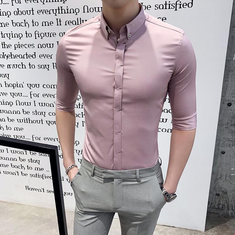 

2021 New British Male Shirt Fashion Half Sleeve Shirts Thin Fit Business Formal Men's Clothing 3xl M58z, Blue