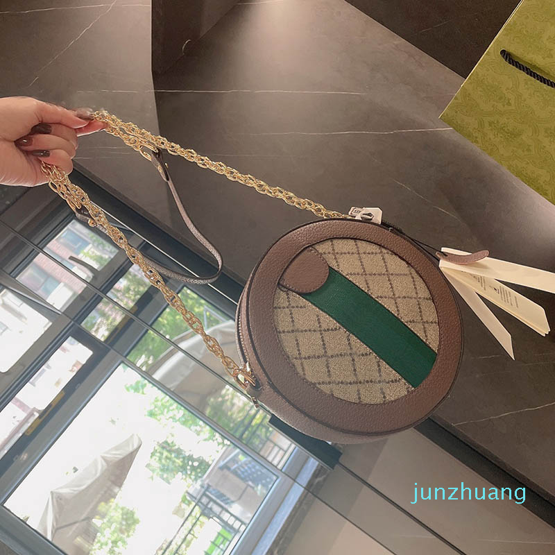 

Designer- Women chain luxury evening crossbody bags ladies splicing handbag high quality leather round retro fashion female shoulder bag pur, Coffee
