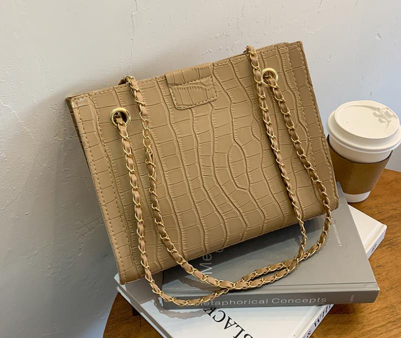 

Women's Large-capacity 2021 New Korean Version Of The Crocodile Pattern Chain Texture Shoulder Bag Versatile Messenger Tote Bag, White