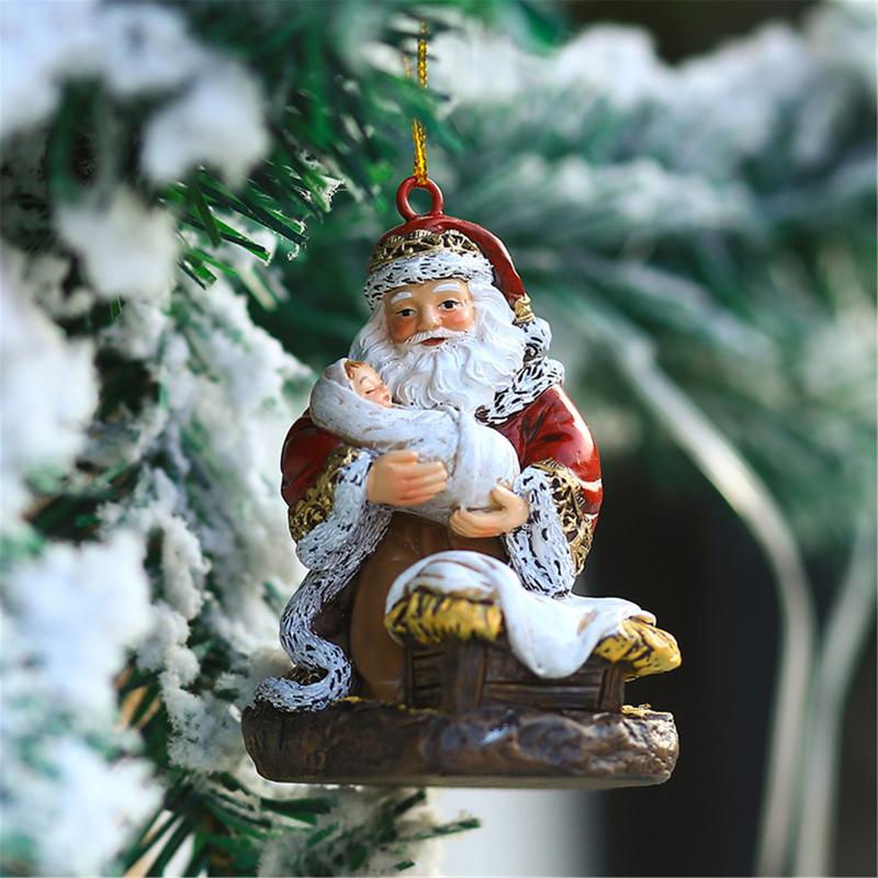 

Christmas Decorations Tree Pendant Santa Claus Waiting For Decoration 2021 Miniature Statue Party Drop Ornaments Gift Home Decor