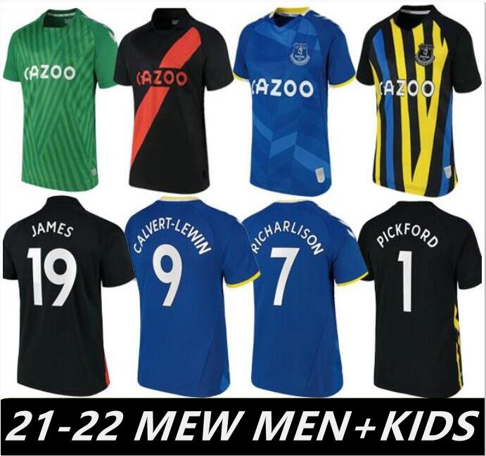 

21 22 Everton FC Soccer Jerseys CALVERT-LEWIN RICHARLISON SIGURDSSON JAMES ALLAN Football Shirt PICKFORD Black Y.MINA Mens Jersey and kids kit, Black;yellow