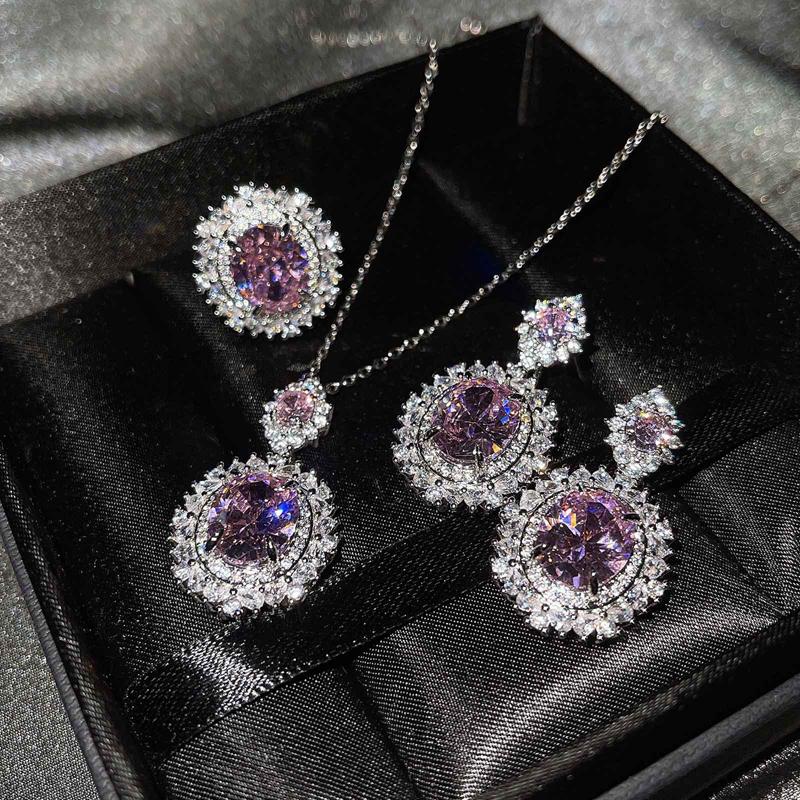 

Earrings & Necklace High Grade Jewelry Set Luxury Oval Blue Zircon Geometric Exaggeration S925 Eternity Wedding Ring For Women, As pic