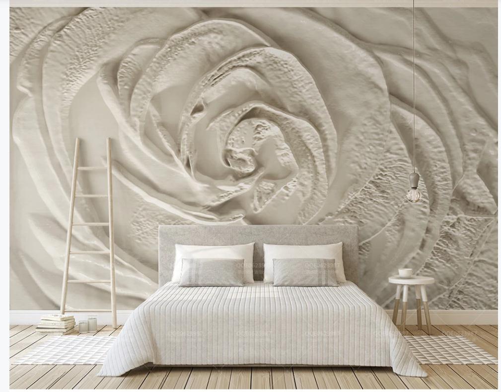 

3d stereoscopic wallpaper Beige 3D three-dimensional rose flower wallpapers embossed simple TV background wall