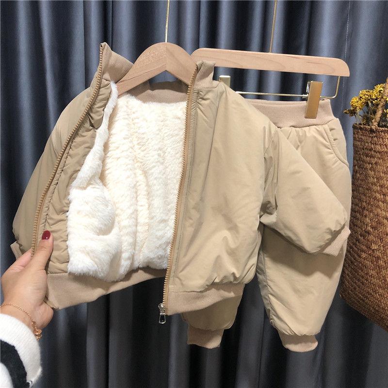 

Clothing Sets Boys Girls Autumn And Winter Suit 2021 Children's Baby Plus Velvet Thickening Warm Two-piece Korea Style Clothes, White