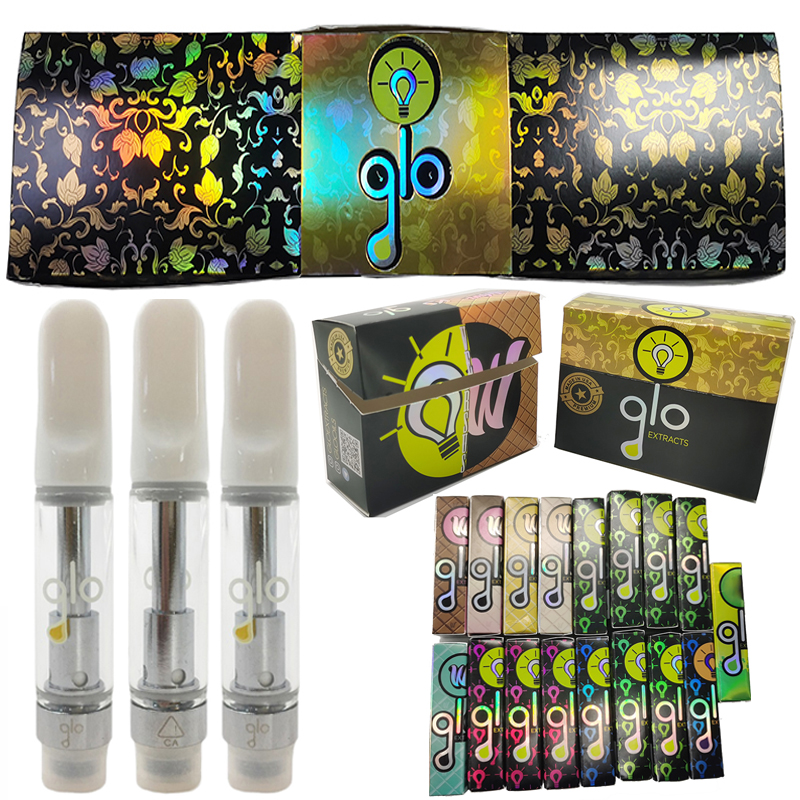 

GLO Extracts Vape Cartridges 0.8ml 1ml Empty Vapes Pen 1 Gram Atomizers Carts 510 Thread Thick Oil Glass Tanks Ecigs Vaporizer NEW Packaging Boxes