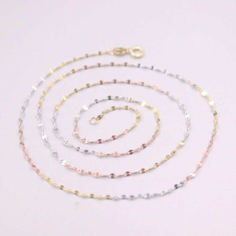 

Chains Pure 18K Multi-Tone Gold Chain Lucky 1.2mm Lip Link Necklace 18inch / 1g Stamped AU750 For Woman Gift