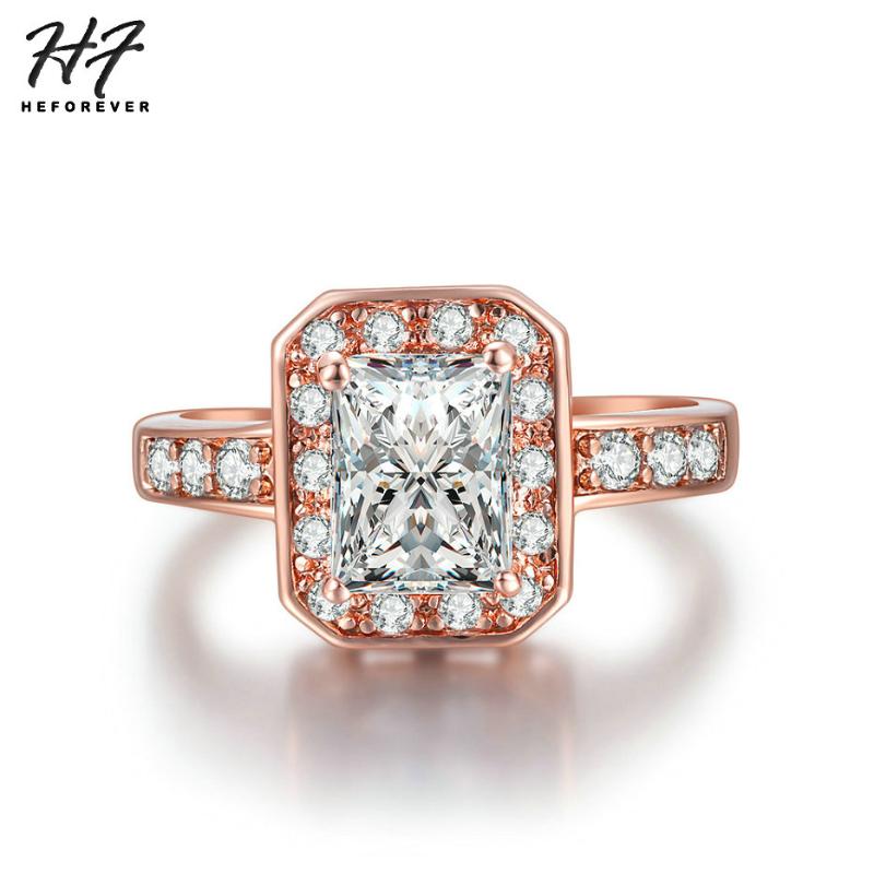 

Cluster Rings Luxury Square Big Crystal Cocktail Wedding Ring For Women Rose Yellow Gold Color Fashion Jewlelry Party Engagement Xmas R779, Golden;silver