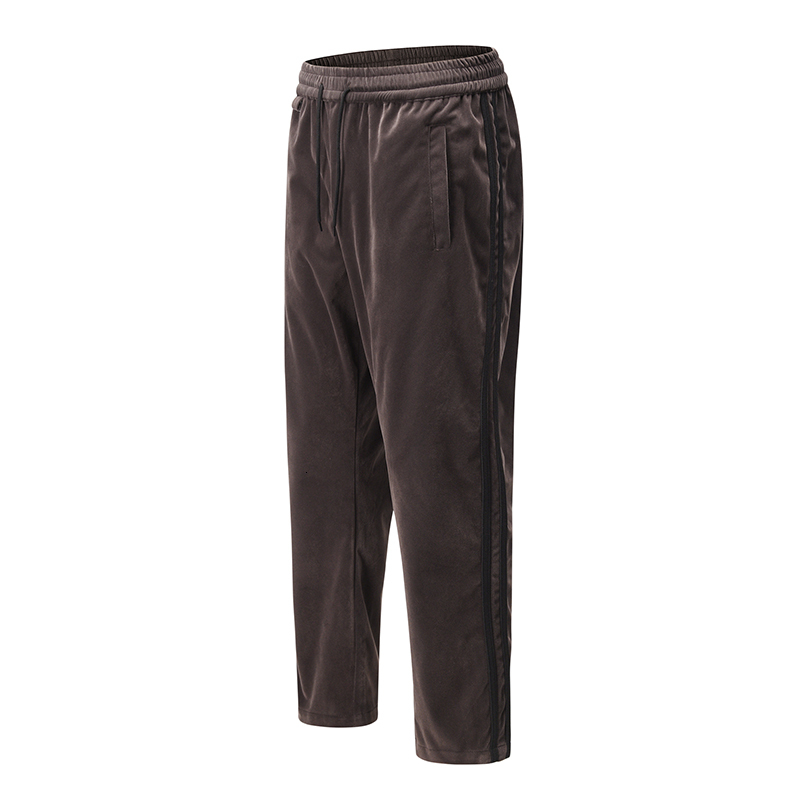 

2021 New Tornozzle Striped Lateral Retro-veloped Sweatpants Man and Woman Streetwear Casual Striaght Solid Joggers Pants Wk8x, Brown
