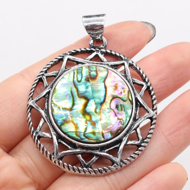 

Charms Natural Stone Pendant Alloy Round DIY Necklace Simple And Generous Daily Accessories Design Decoration 40x40mm, Bronze;silver