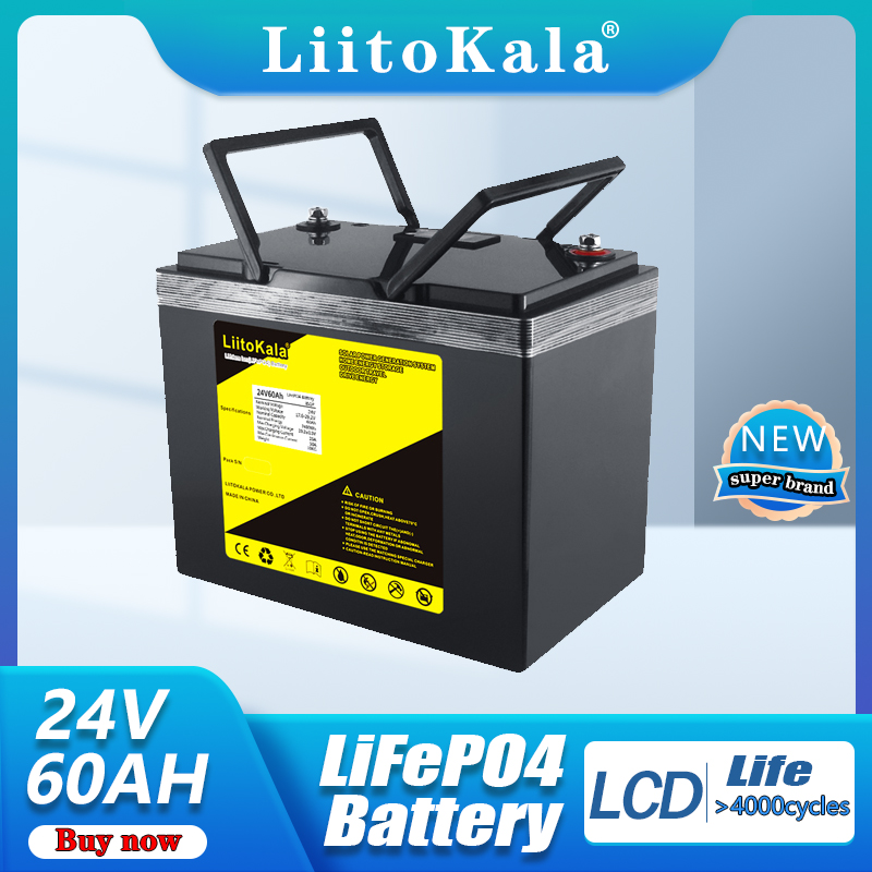 

LiitoKala 24V 50Ah 60Ah Lifepo4 battery pack lithium with 100A BMS for inverter solar panel scooter backup power boat light