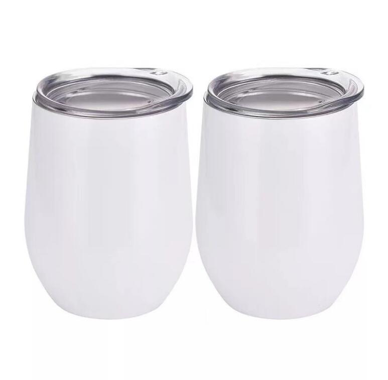 

12oz Blank Sublimation Wine Tumblers Egg Shaped Wine Glass Double Wall Mugs Stainless Steel Lid 777, As pic
