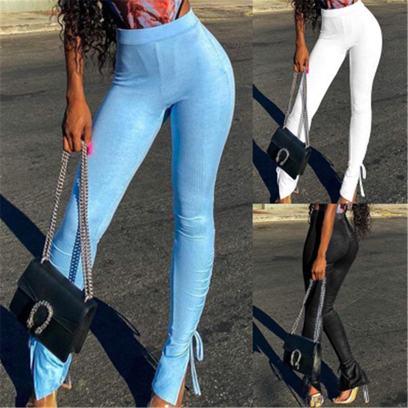

Women Solid Colors Pants Clothing Fashion Occident Trend High Waist Skinny Trousers Spring Female New Slit Casual Slim Pencil Pants, Black