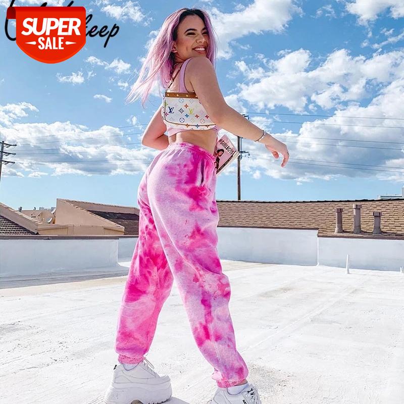 

Weekeep Tie Dye Sweatpants Women Elastic High Waist Baggy Pants Hip Hop Casual Loose Pants Ladies Fashion Pink Trousers #ML2S, Black;white