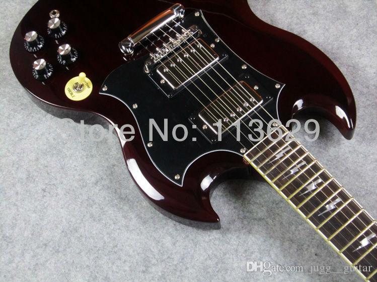 

Top Sale Custom Thunderstruck AC DC Angus Young Signature SG Aged Cherry Wine Red Mahogany Body Electric Guitar lightning bolt inlays