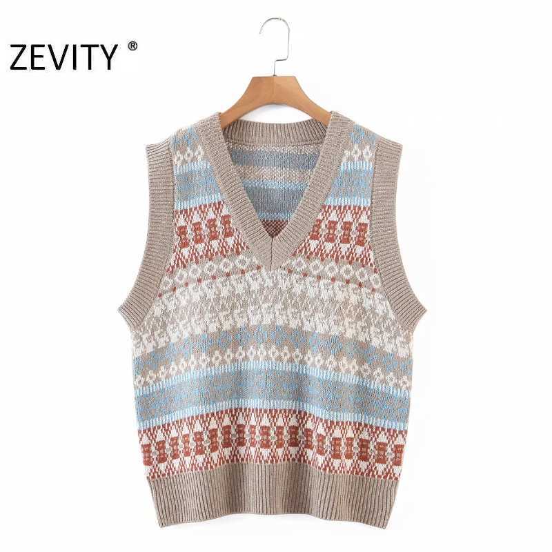 

Zevity Women Preppy Style V Neck Patchwork Plaid Print Knitting Sweater Lady Retro Waistcoat Pullover Chic Vest Jumper Tops S467 210603, As pic s467xqb