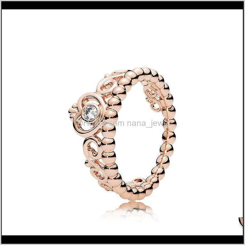 

925 Sterling Silver My Princess Stackable Ring Set Original Box For Pandora Women Wedding Cz Diamond Crown 18K Rose Gold Ring Tfyax Os16L, Slivery;golden