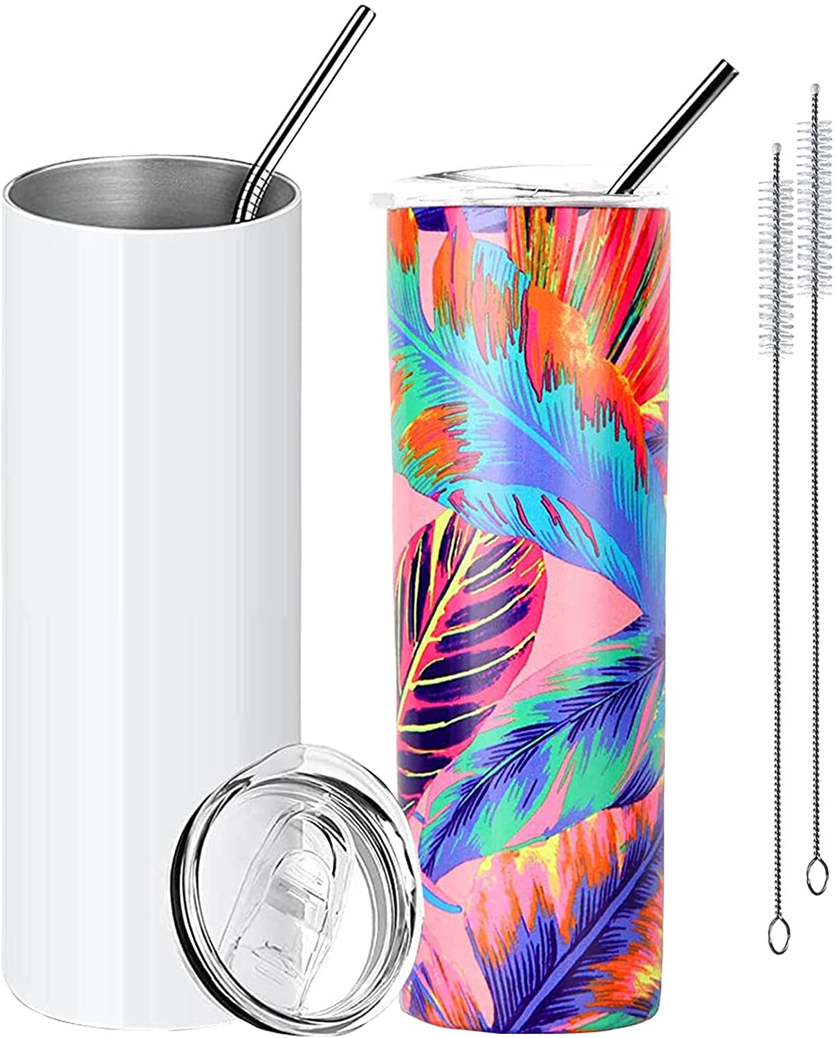 

US LocalWarehouse Straight Sublimation Tumblers 20 oz Double wall stainless Steel Insulated Tumbler With Plastic Straw Lid cups white blank Mug