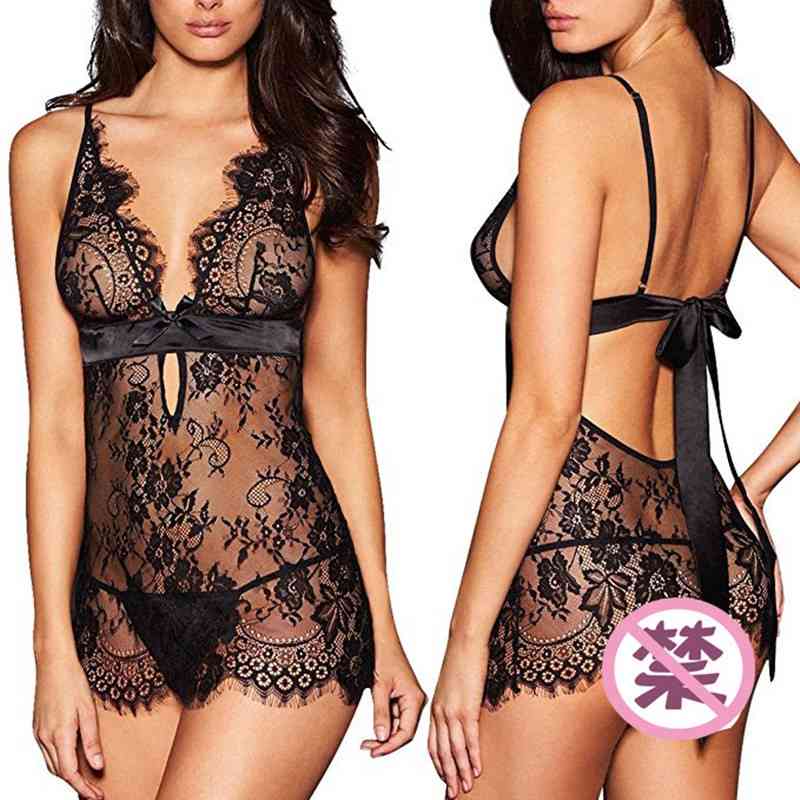 Hot underwear sexy eyelashes lace edge nightdress fun suit-image-702881783