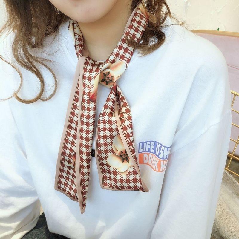 

Scarves Fashion Scarfs Women Silk Head Scarf Lattice And Flower Prints